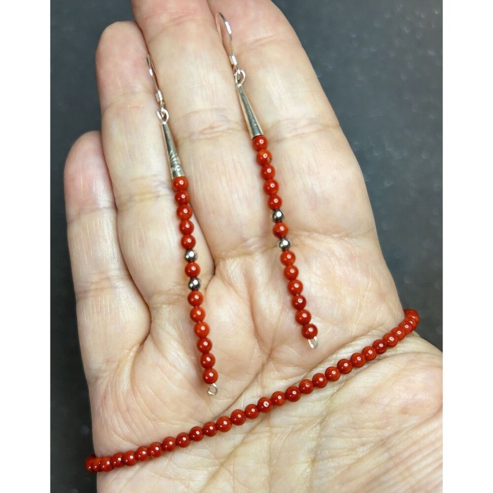 Red Coral Bracelet & Earring Set Fine Jewelry 925 Silver Trendy & Stylish